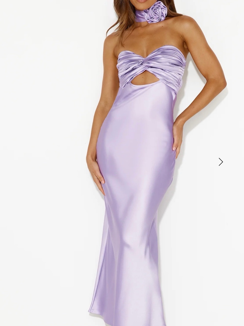 Lilac Satin Twist-Front Strapless Evening Dress (No Flower Detail)